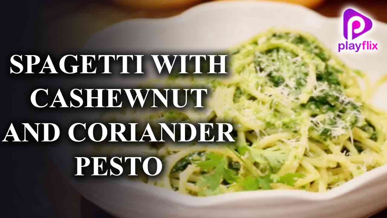 Spagetti with Cashewnut and Coriander Pesto